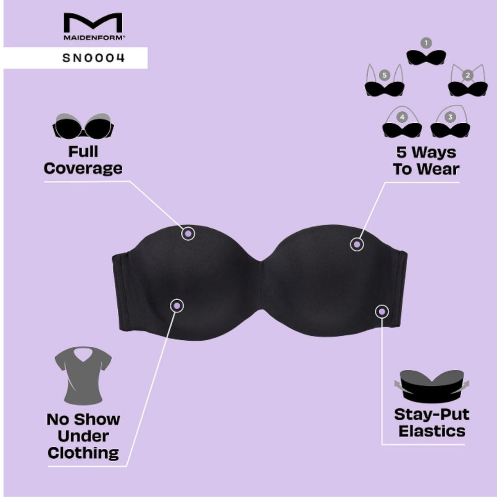 2 Maidenform Women's Stay Put Strapless Push Up 4 Ways Underwire Bras - Picture 8 of 12